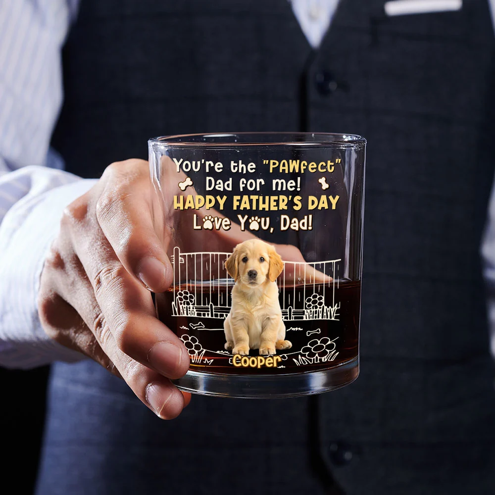 Our Pawfect Dad Photo - Personalized Custom Whiskey Glass - Image 2