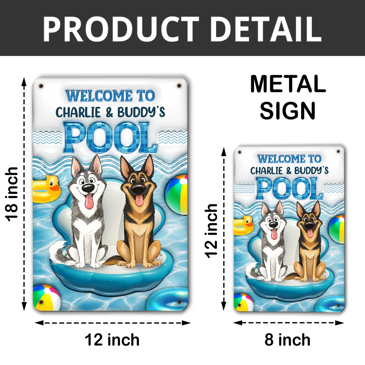 Our Pool With Dog Summer - Personalized Custom 3D Inflated Effect Metal Sign - Image 5