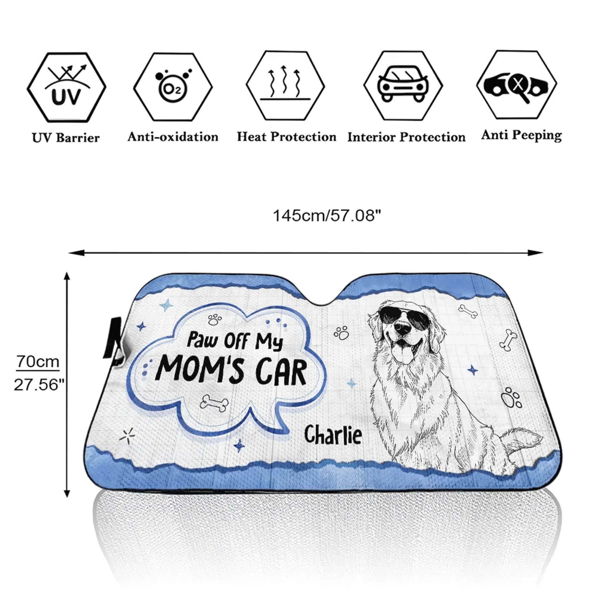 Paper Sketch Dog - Personalized Custom Car Sunshade - Image 5