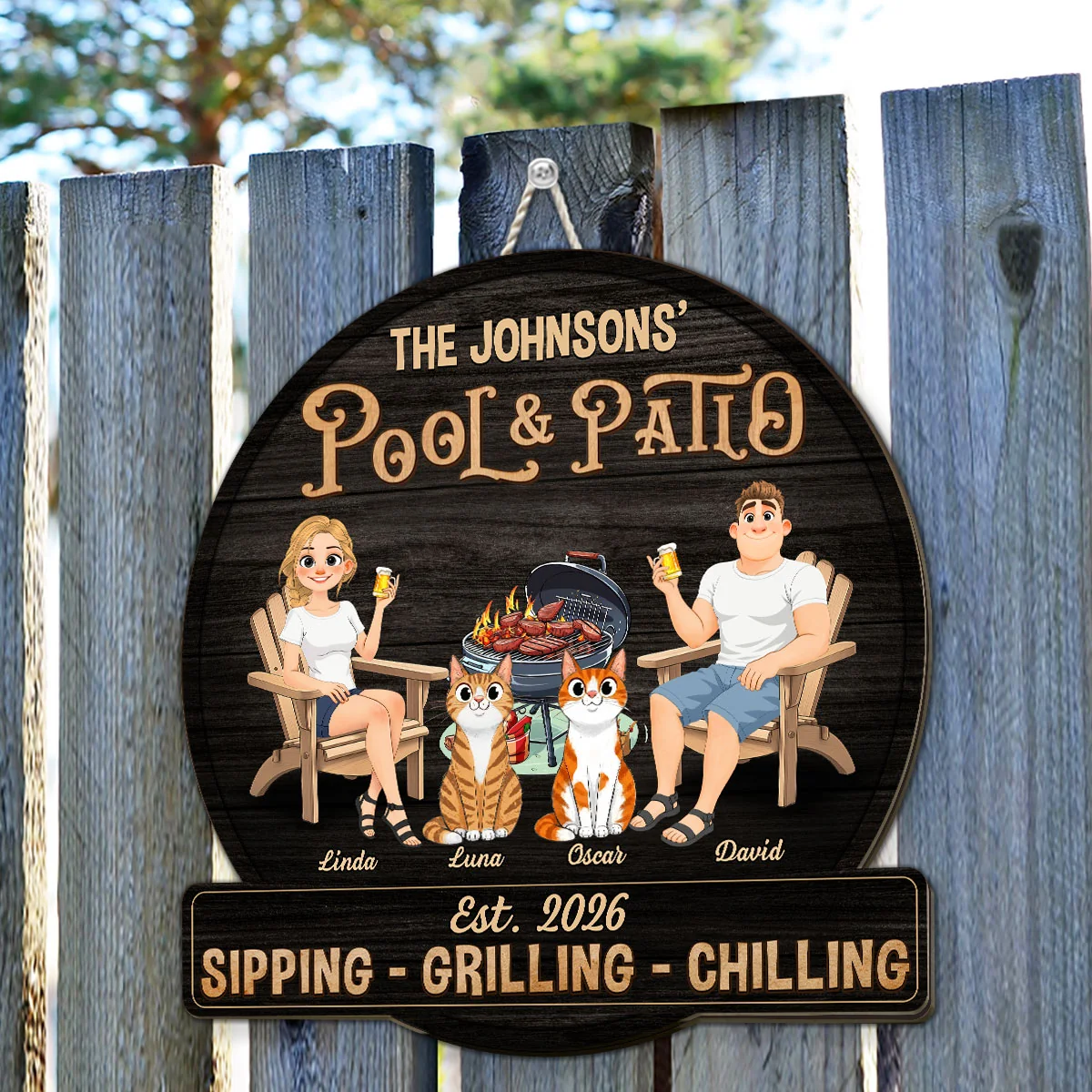 Patio Hangout With Cats - Personalized Custom Wood Sign - Image 4