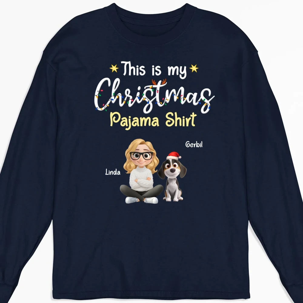 Pawjama Shirt Cartoon Christmas - Personalized Custom Long Sleeve T-shirt - Image 5