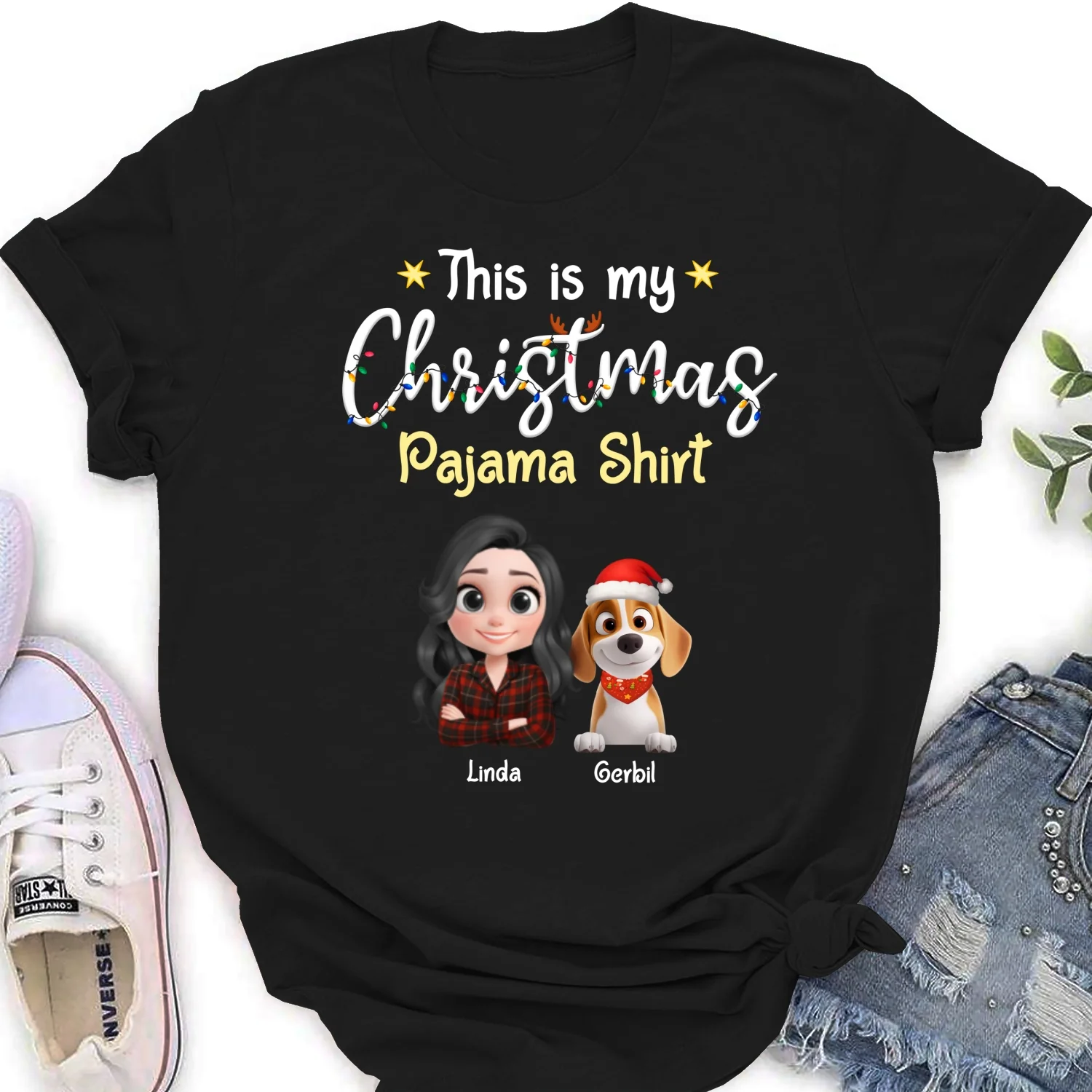 Pawjama Shirt Cartoon Christmas Ver 2 - Personalized Custom Women's T-shirt - Image 6