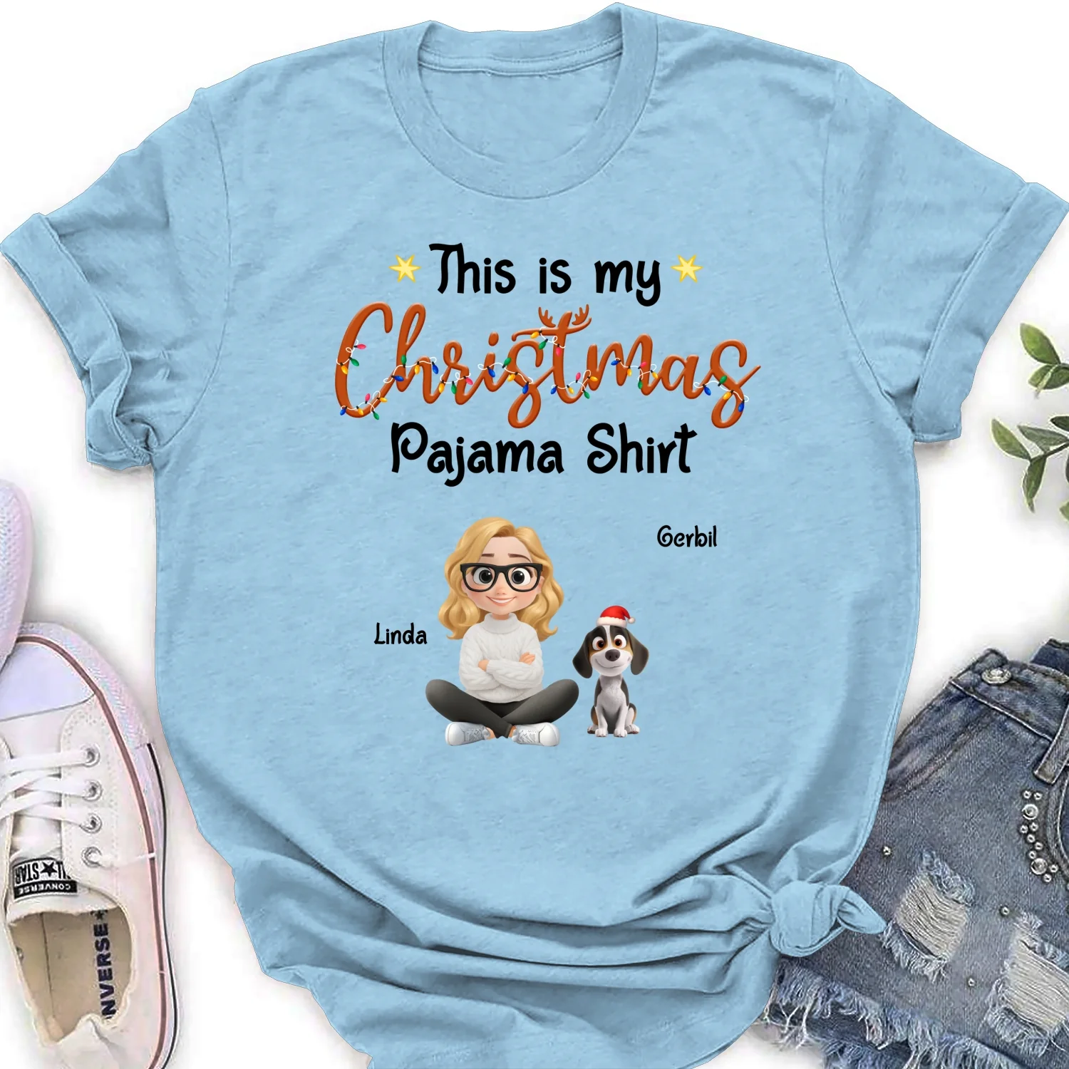 Pawjama Shirt Cartoon Christmas Ver Bright - Personalized Custom Women's T-shirt - Image 7