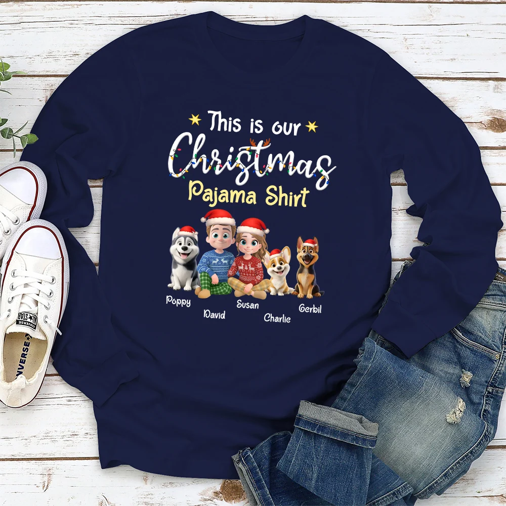 Pawjama Shirt Cartoon Christmas Ver Couple - Personalized Custom Long Sleeve T-Shirt - Image 2