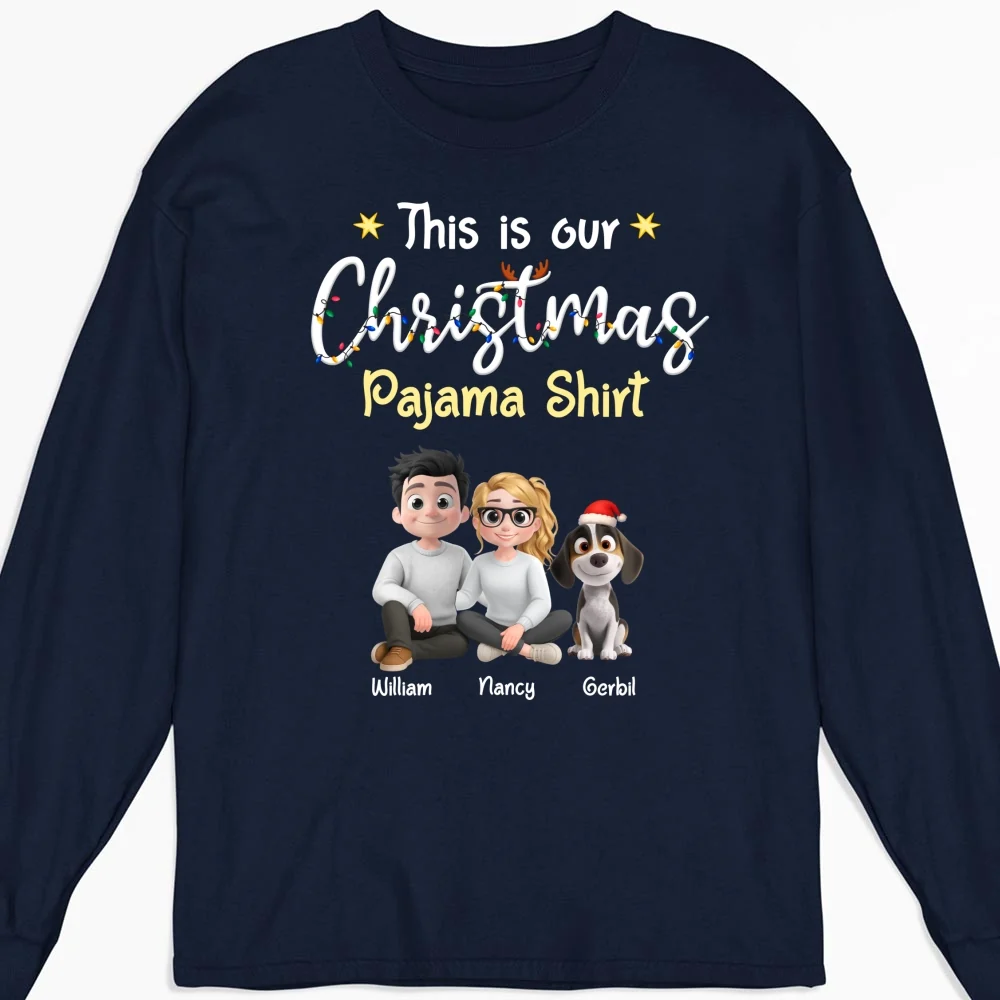 Pawjama Shirt Cartoon Christmas Ver Couple - Personalized Custom Long Sleeve T-Shirt - Image 5