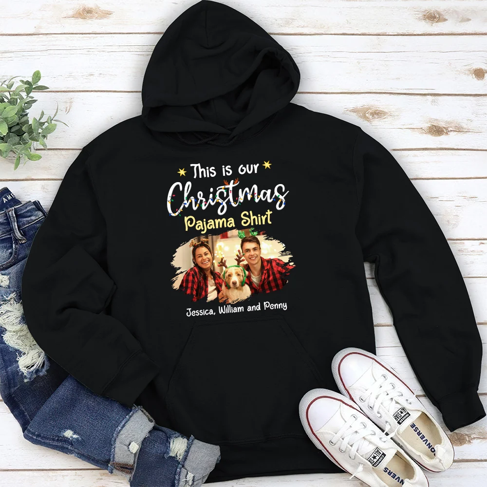 Pawjama Shirt Cartoon Christmas Ver Couple Photo - Personalized Custom Hoodie