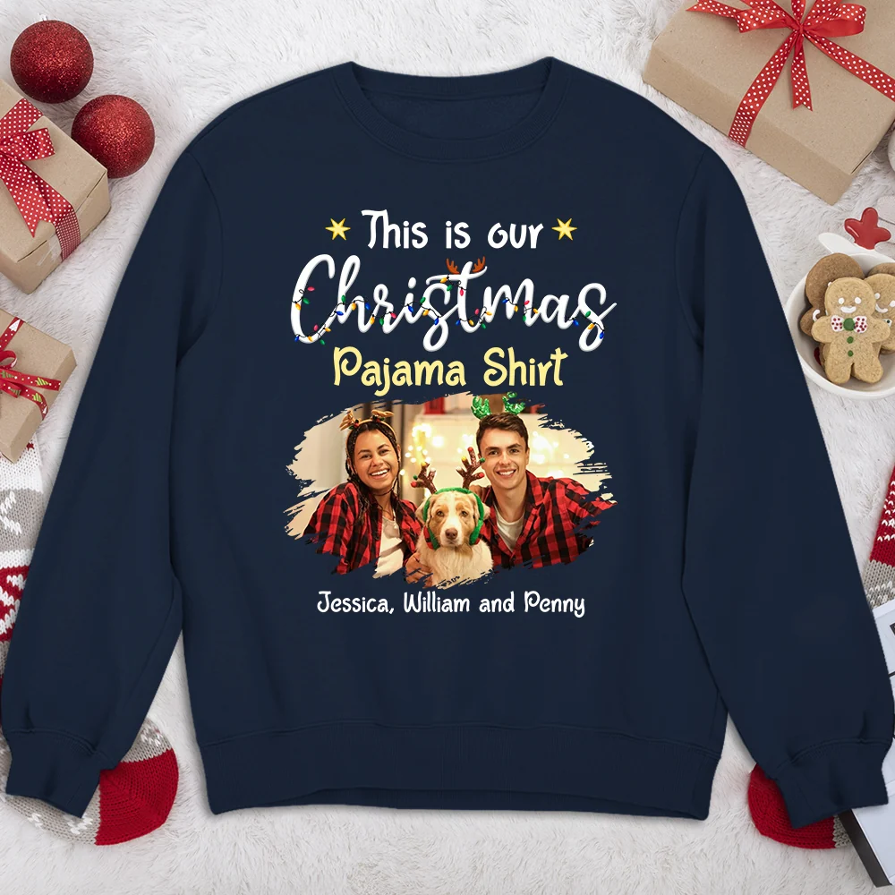 Pawjama Shirt Cartoon Christmas Ver Couple Photo - Personalized Custom Sweatshirt