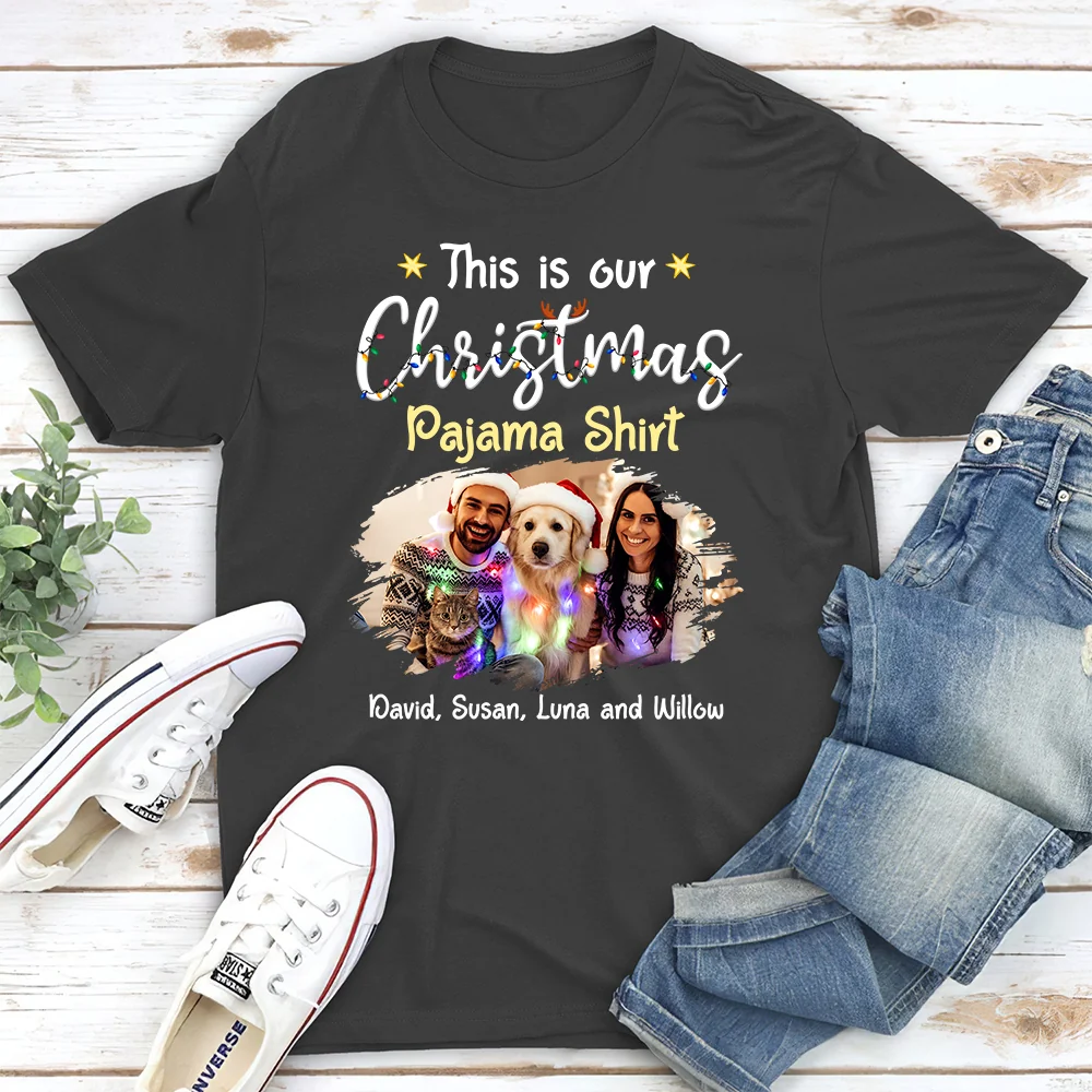 Pawjama Shirt Cartoon Christmas Ver Couple Photo - Personalized Custom Unisex T-Shirt