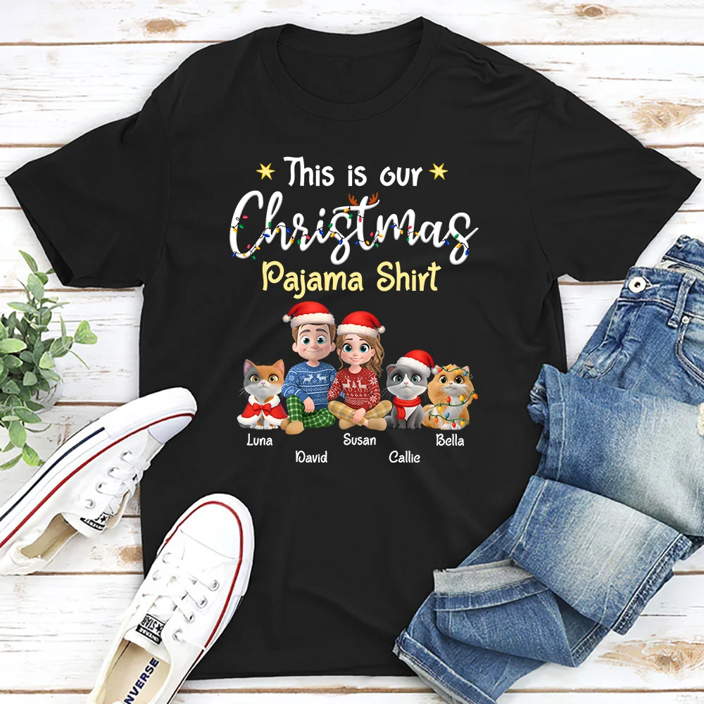 Pawjama Shirt Cat Christmas Ver Couple - Personalized Custom Unisex T-Shirt - Image 2