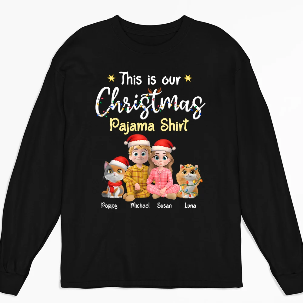 Pawjama Shirt Cat Christmas Ver Couple - Personalized Custom Long Sleeve T-Shirt