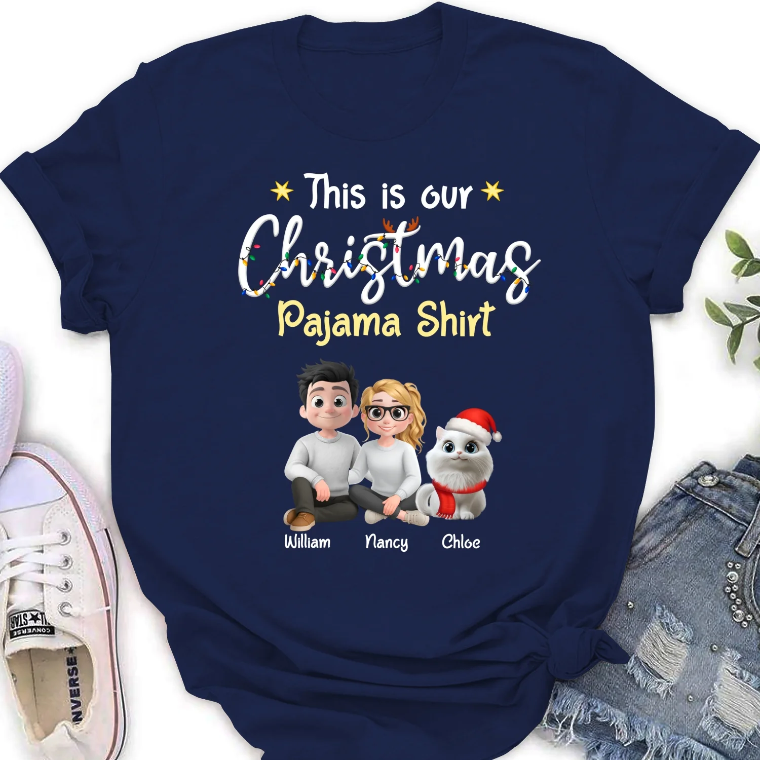 Pawjama Shirt Cat Christmas Ver Couple - Personalized Custom Women T-Shirt - Image 8