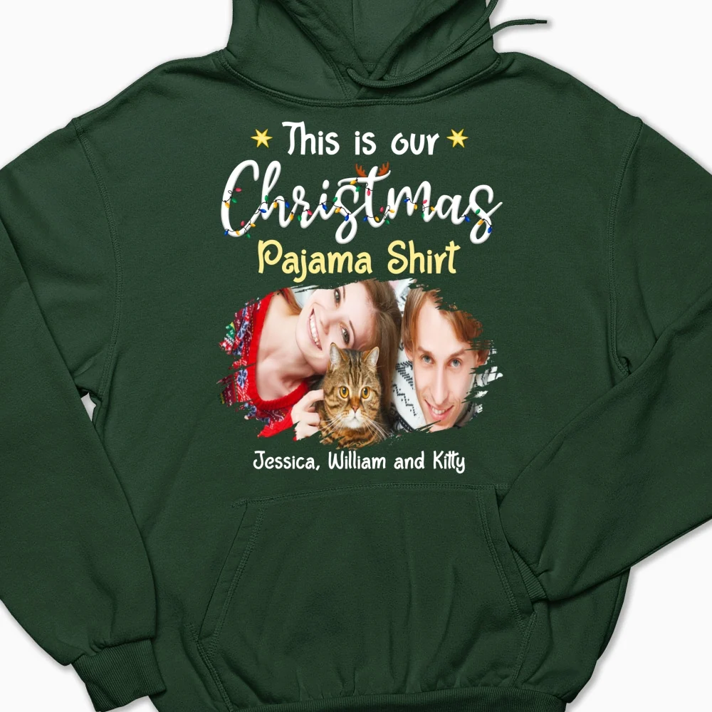 Pawjama Shirt Cat Christmas Ver Couple Photo - Personalized Custom Hoodie - Image 4
