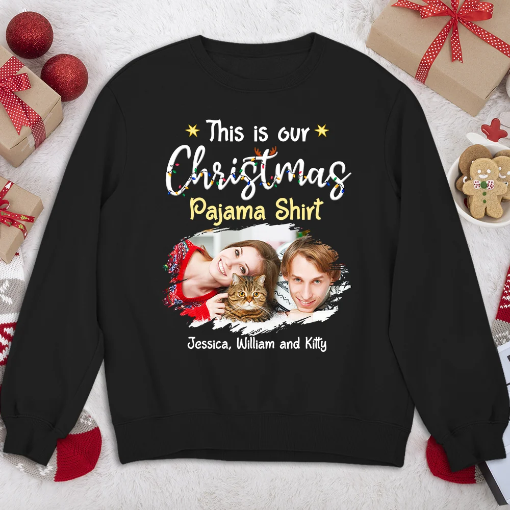Pawjama Shirt Cat Christmas Ver Couple Photo - Personalized Custom Sweatshirt - Image 2