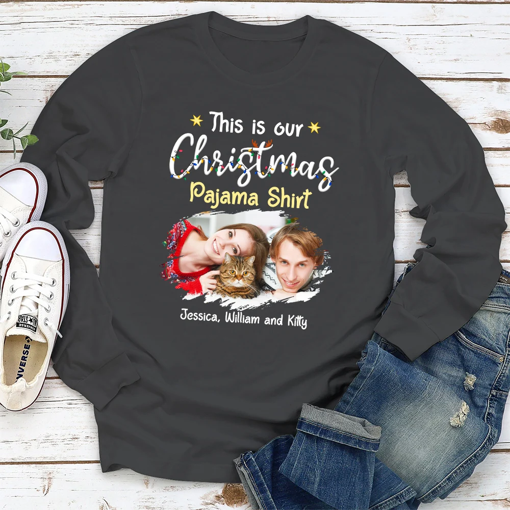 Pawjama Shirt Pet Christmas Ver Couple Photo - Personalized Custom Long Sleeve T-Shirt - Image 3