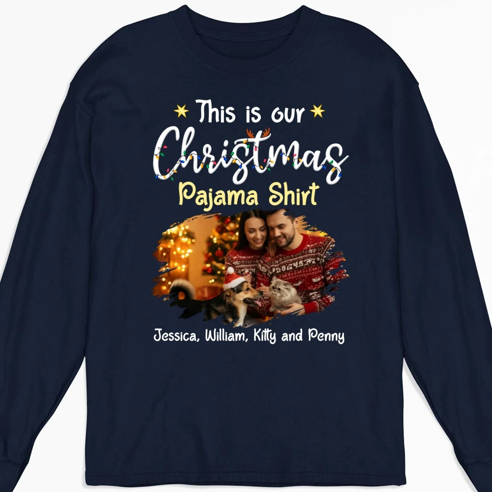 Pawjama Shirt Pet Christmas Ver Couple Photo - Personalized Custom Long Sleeve T-Shirt - Image 8