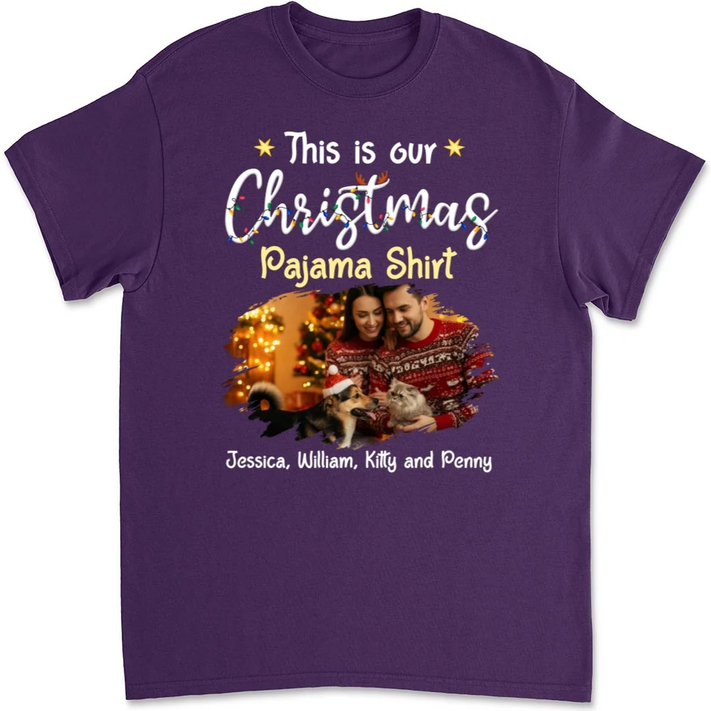 Pawjama Shirt Pet Christmas Ver Couple Photo - Personalized Custom Unisex T-Shirt - Image 7