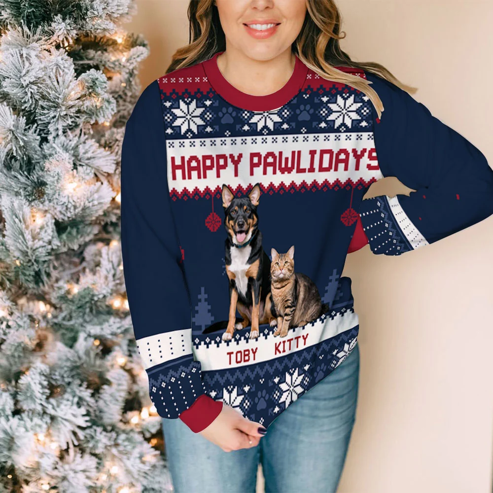Pawlidays With Fur Babies Cartoon Photo - Personalized Custom All-Over-Print Sweatshirt - Image 2