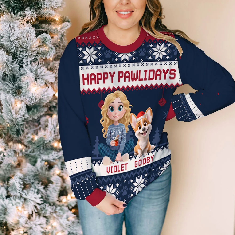 Pawlidays With Fur Baby Cartoon - Personalized Custom All-Over-Print Sweatshirt - Image 5