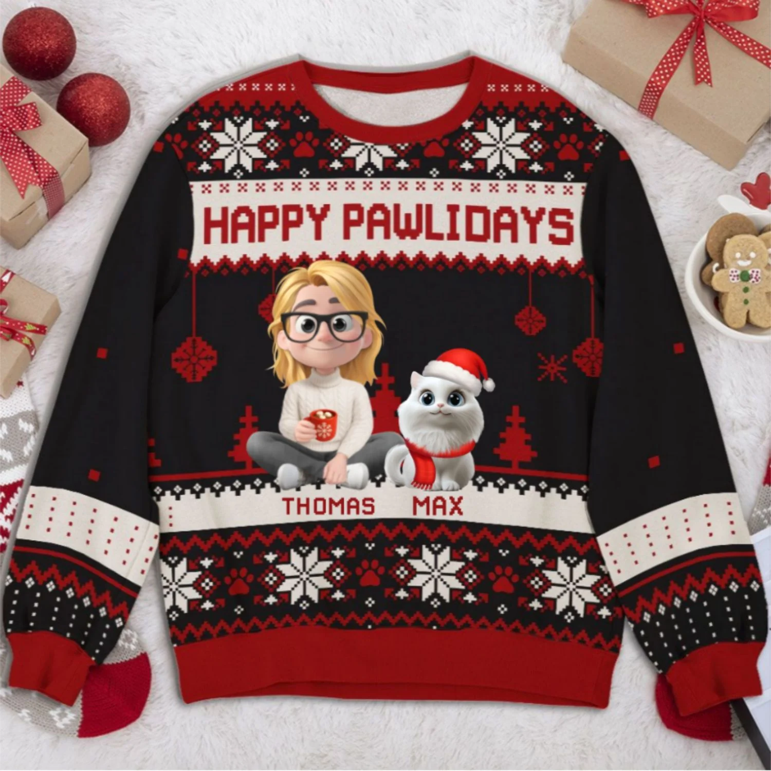 Pawlidays With Fur Cat Baby Cartoon - Personalized Custom All-Over-Print Sweatshirt - Image 7