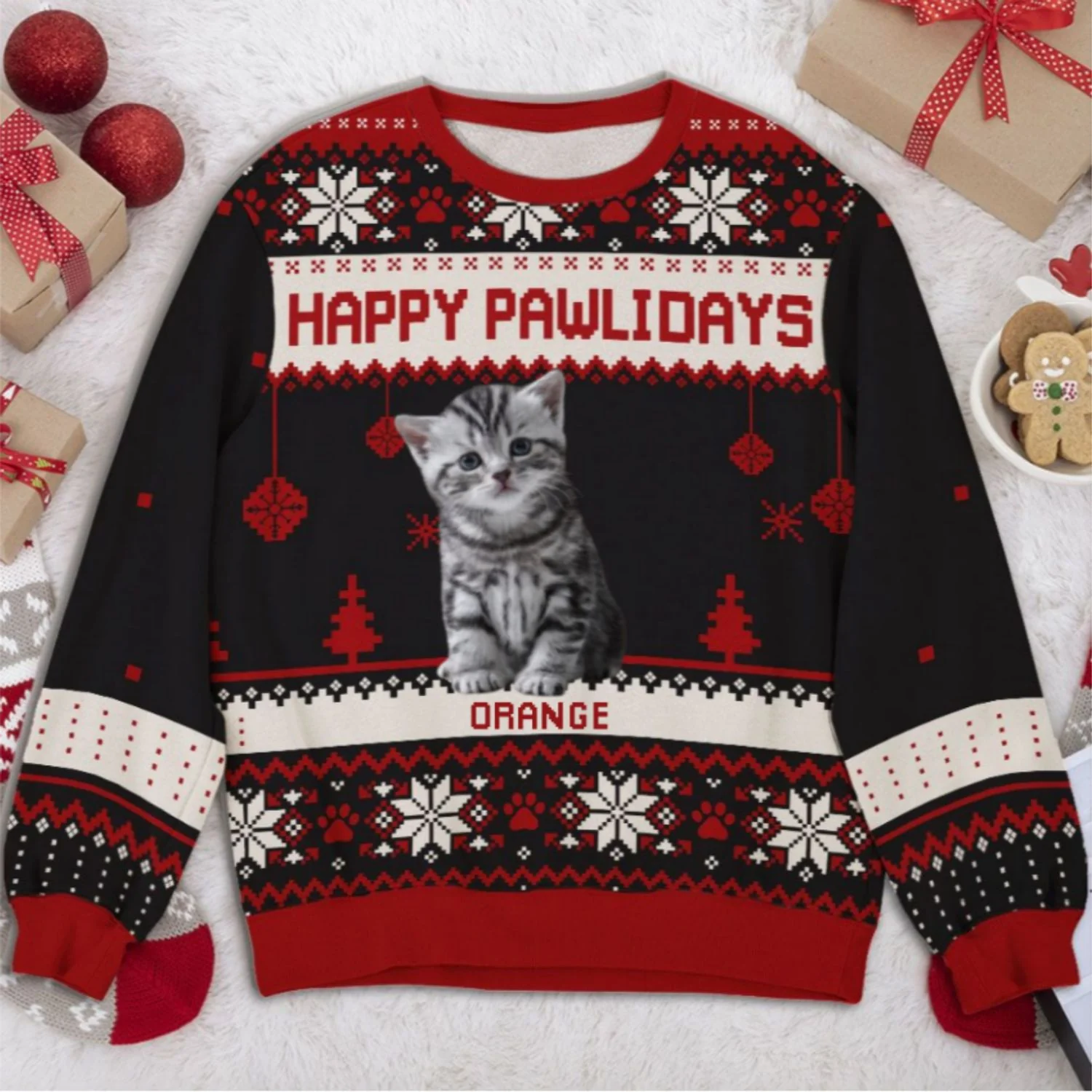 Pawlidays With Fur Cat Baby Cartoon Photo - Personalized Custom All-Over-Print Sweatshirt - Image 3