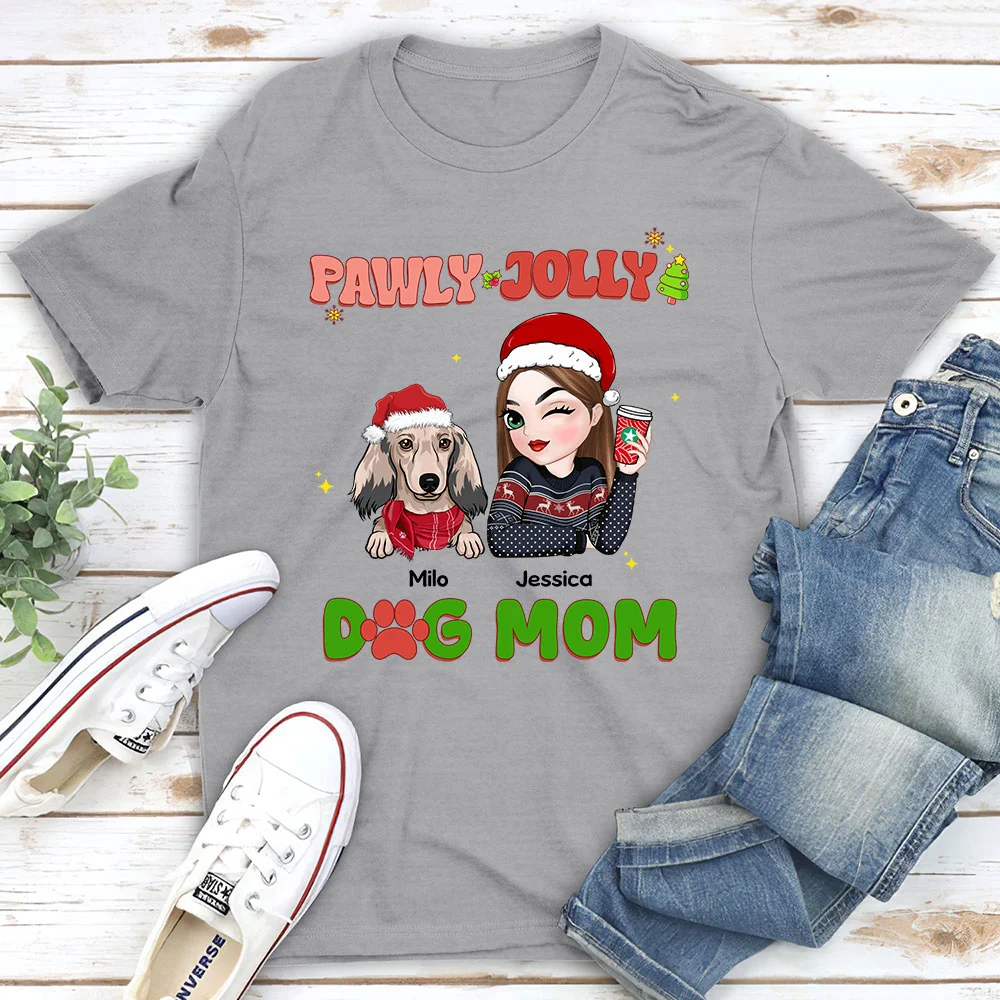 Pawly Jolly Dog Mom - Personalized Custom Unisex T-shirt - Image 4