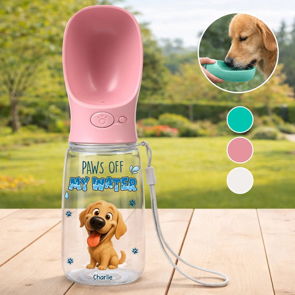Paws Off My Water - Personalized Custom Pet Water Bottle With Drinking Feeder
