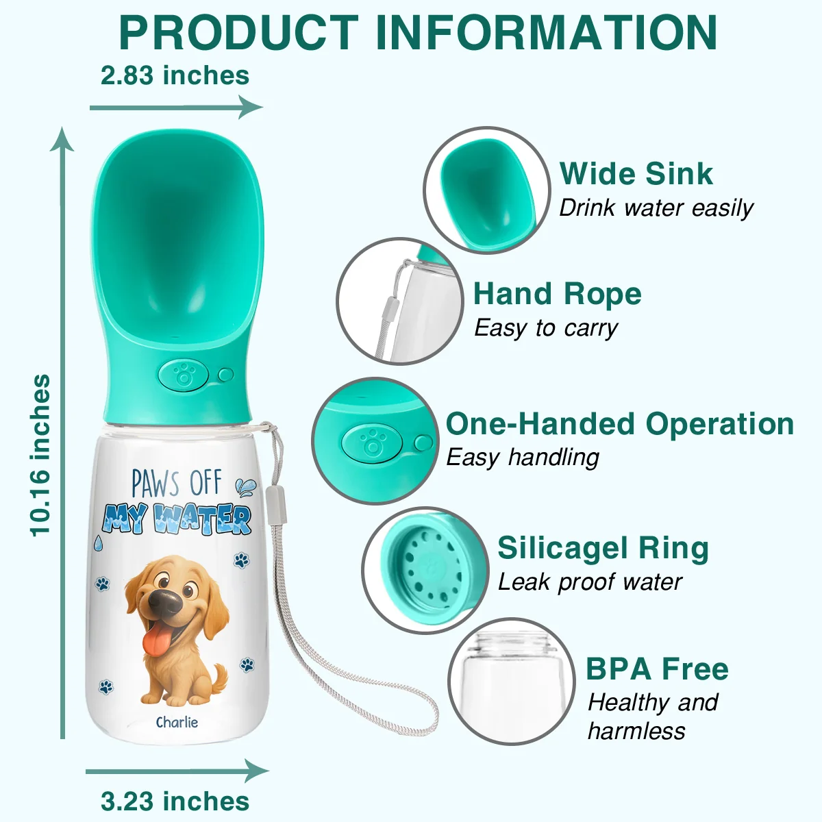 Paws Off My Water - Personalized Custom Pet Water Bottle With Drinking Feeder - Image 4