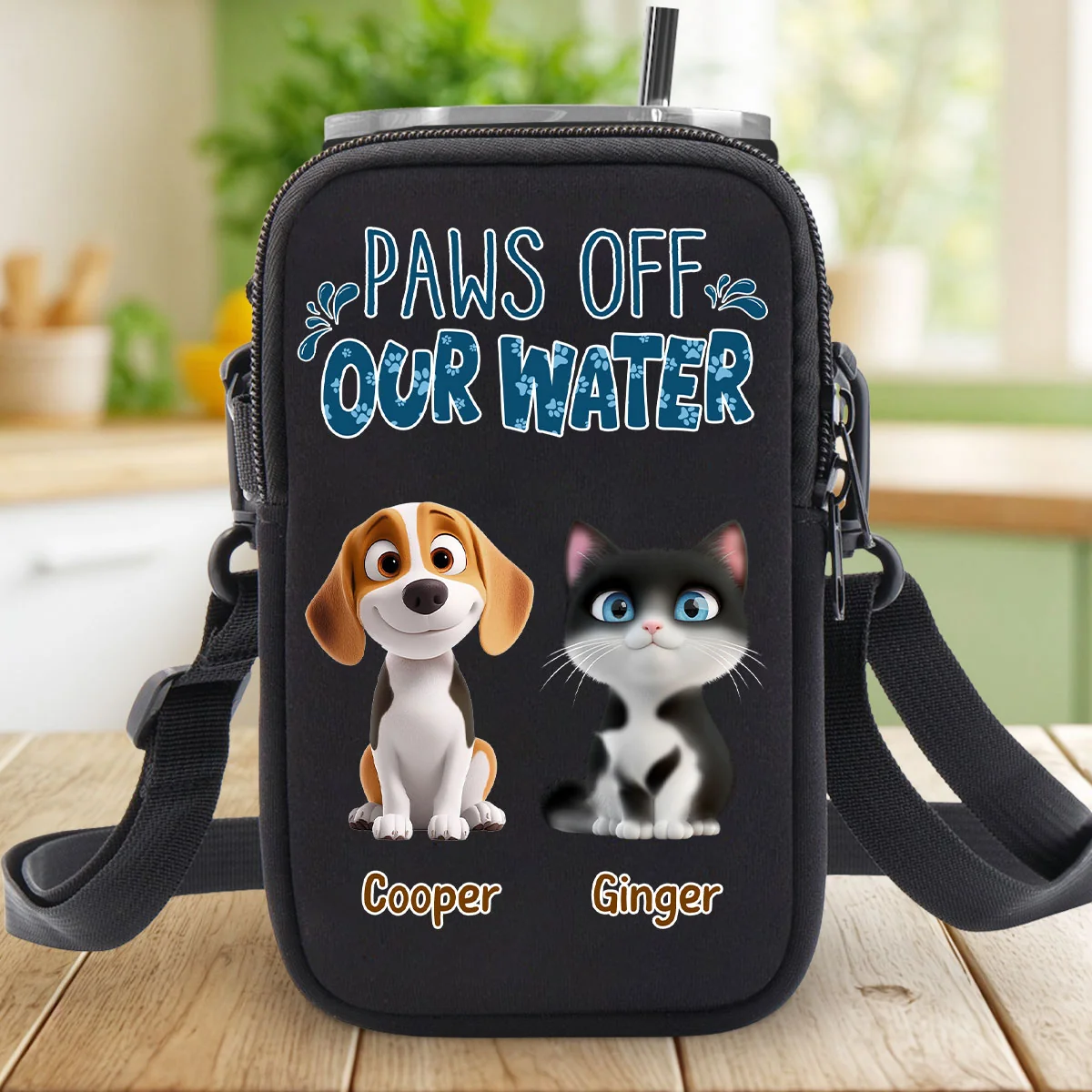 Paws Off Our Water -  Personalized Custom 20oz Water Bottle Carrier Bag - Image 2