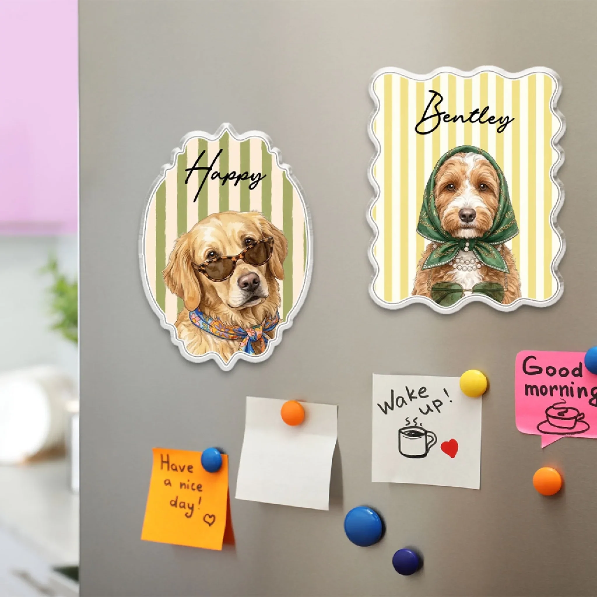 Paws Portrait Watercolor - Personalized Custom Acrylic Fridge Magnet - Image 2
