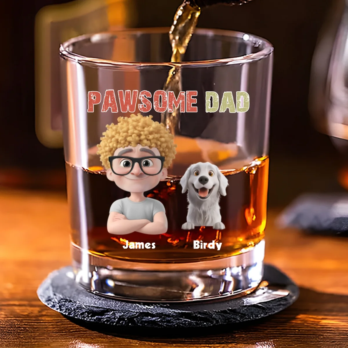 Pawsome Dad Version 2 - Personalized Custom Whiskey Glass - Image 4