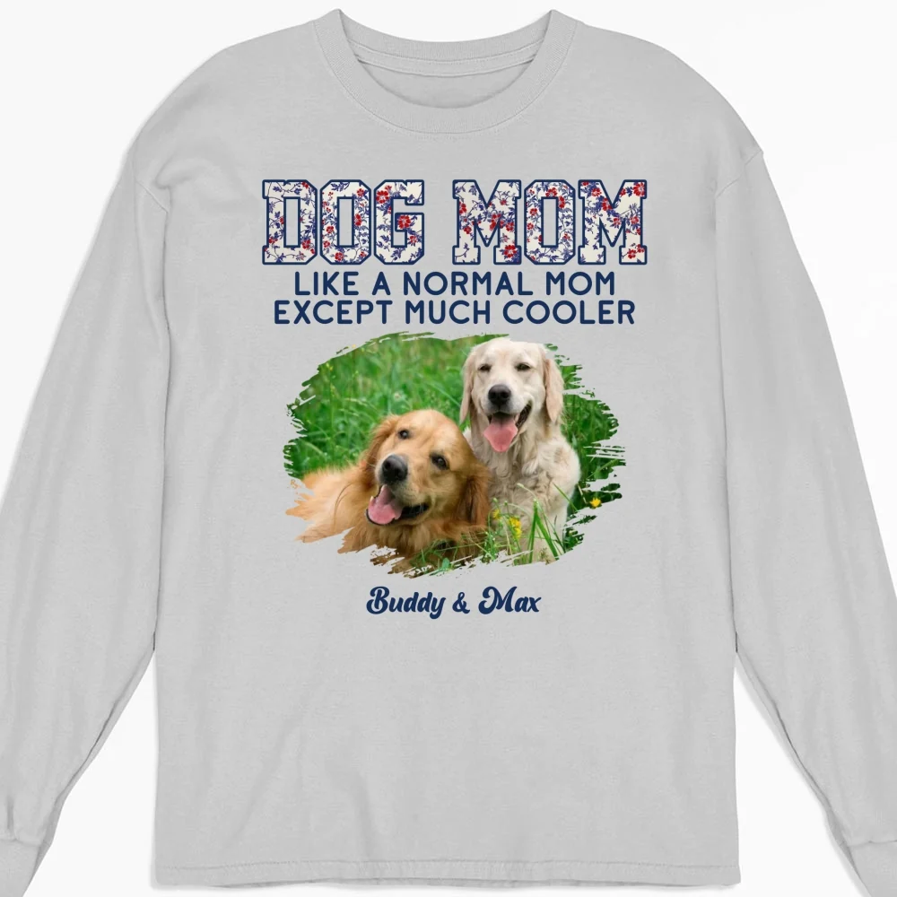 Pawsome Dog Mom Photo - Personalized Custom Long Sleeve T-Shirt - Image 2