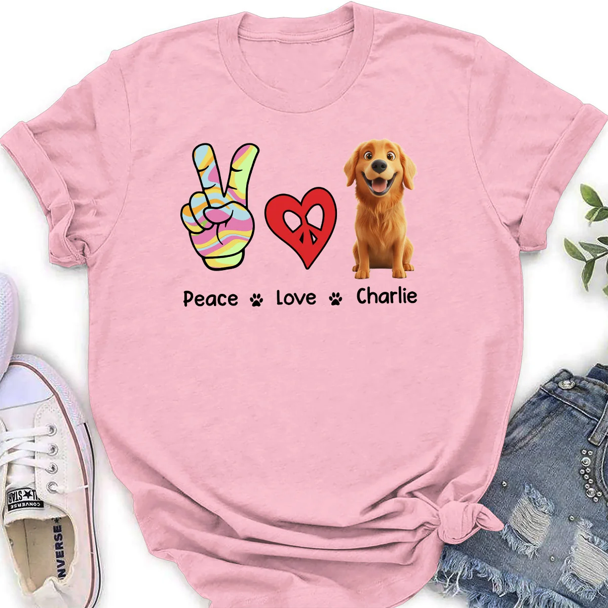 Peace Love And Dog - Personalized Custom Women's T-Shirt - Image 3