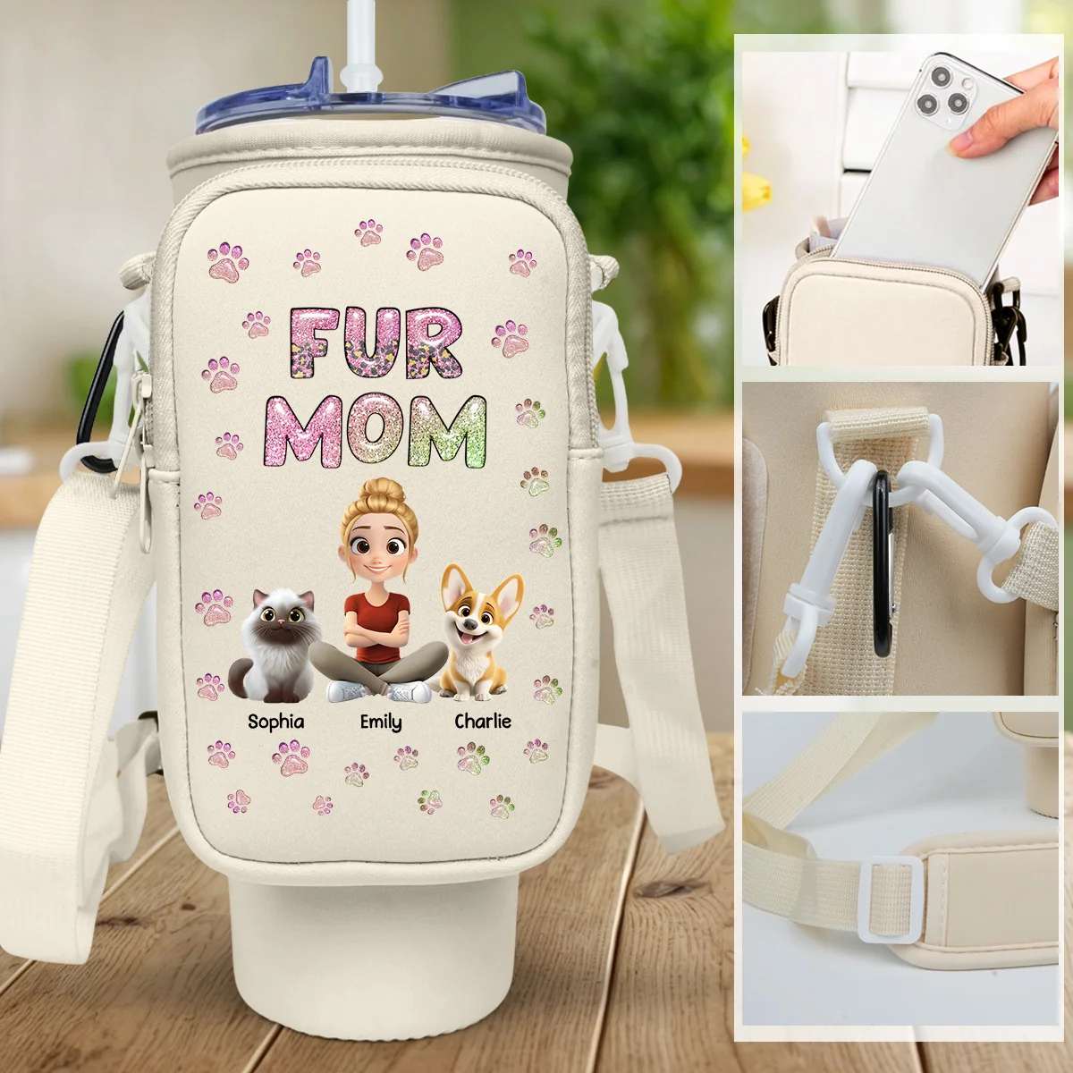 Pet Mom Lovely Chibi - Personalized Custom Water Bottle Carrier Bag