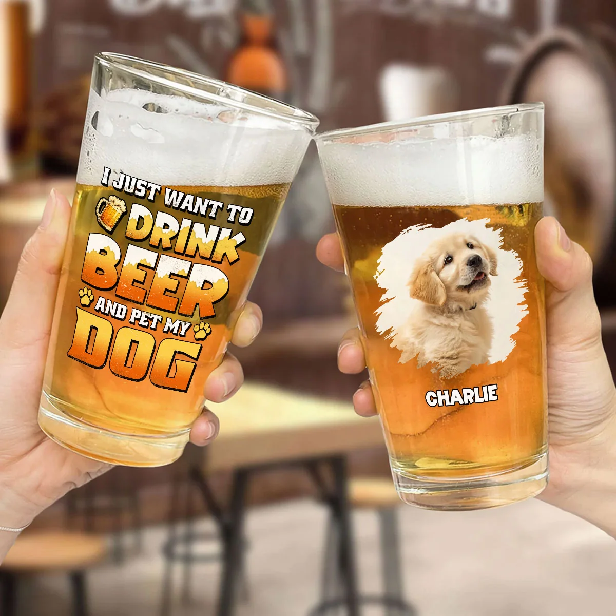 Pet My Dog And Drink Beer Photo - Personalized Custom Beer Glass - Image 2