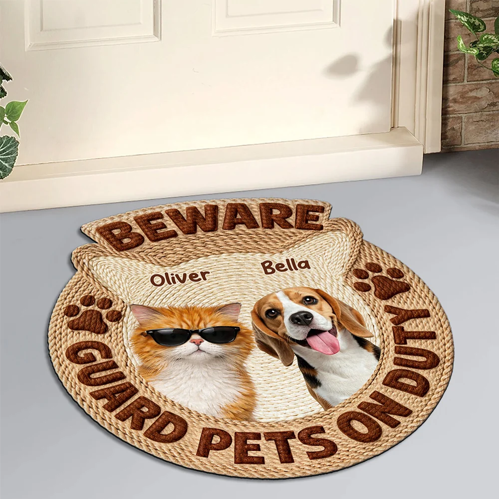 Pets Security On Duty Photo - Personalized Custom Doormat - Image 2