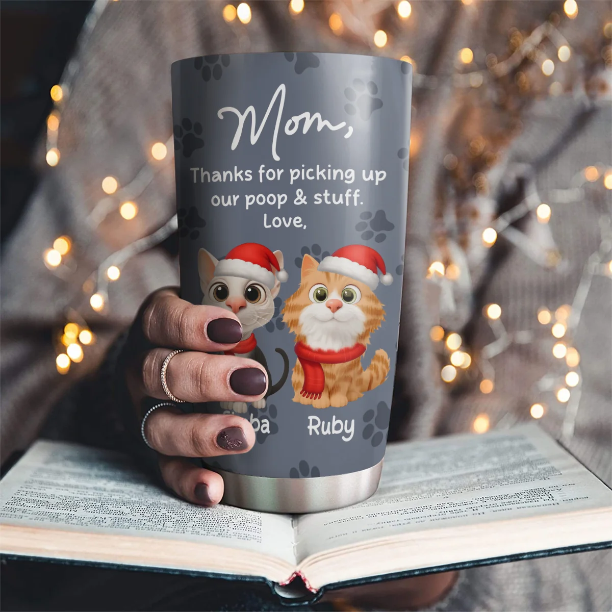 Picking Up My Poo And Stuff Ver Cat - Personalized Custom Tumbler - Image 2