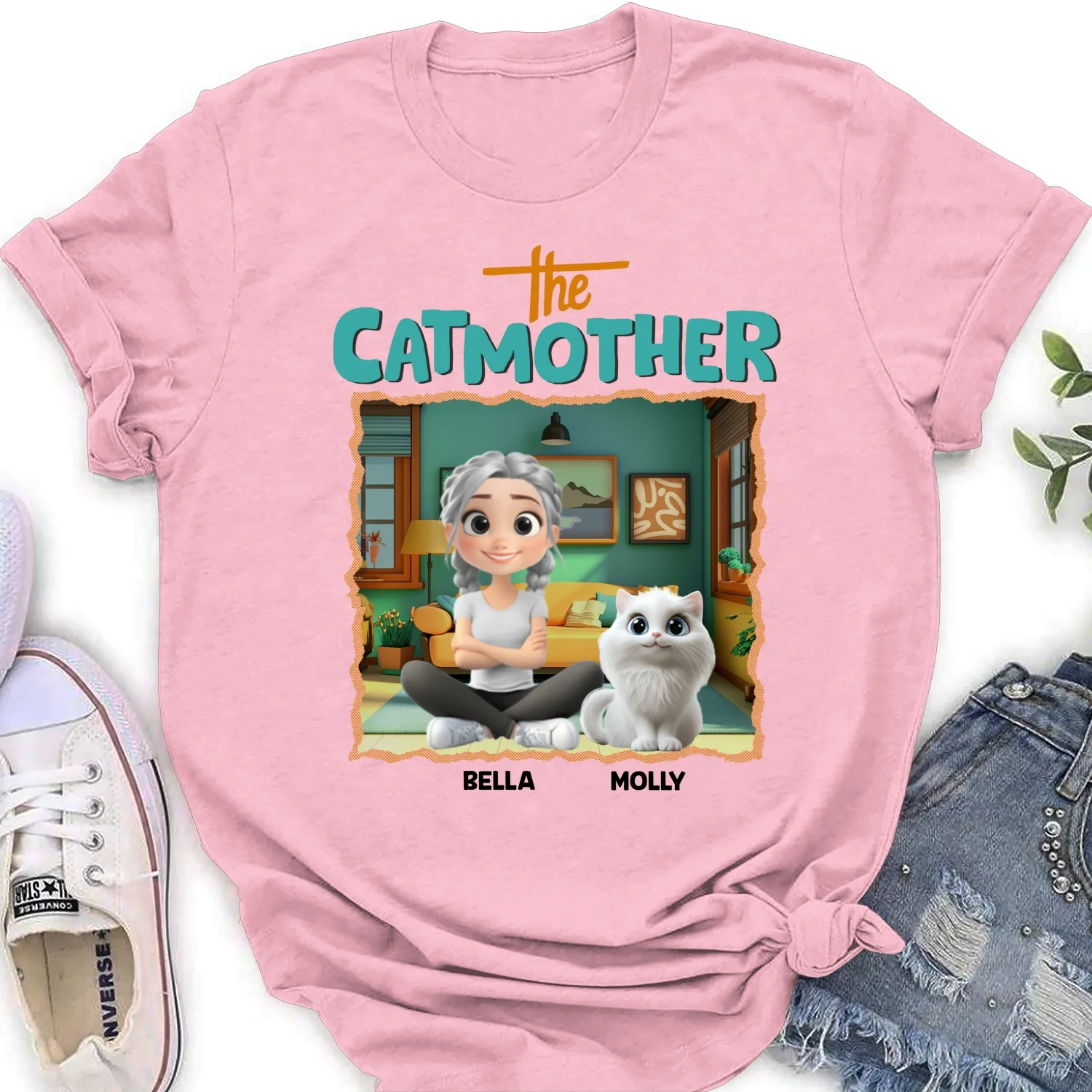 Pixel Cat Mom - Personalized Custom Women's T-Shirt - Image 7