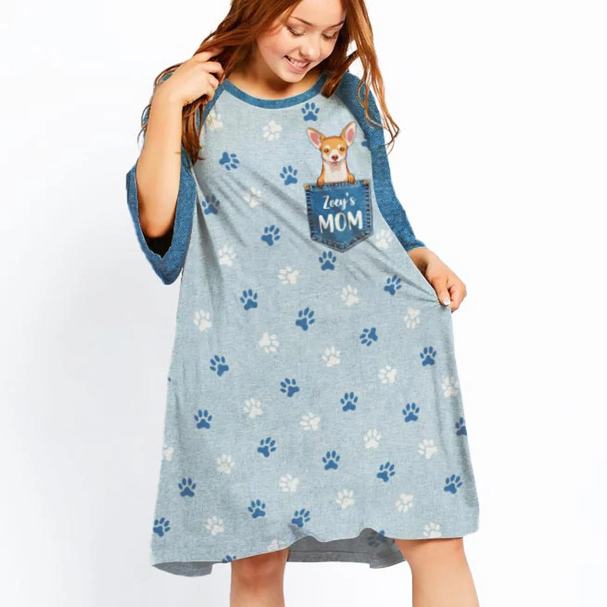Pocket Dog Mom - Personalized Custom 3/4 Sleeve Dress - Image 2