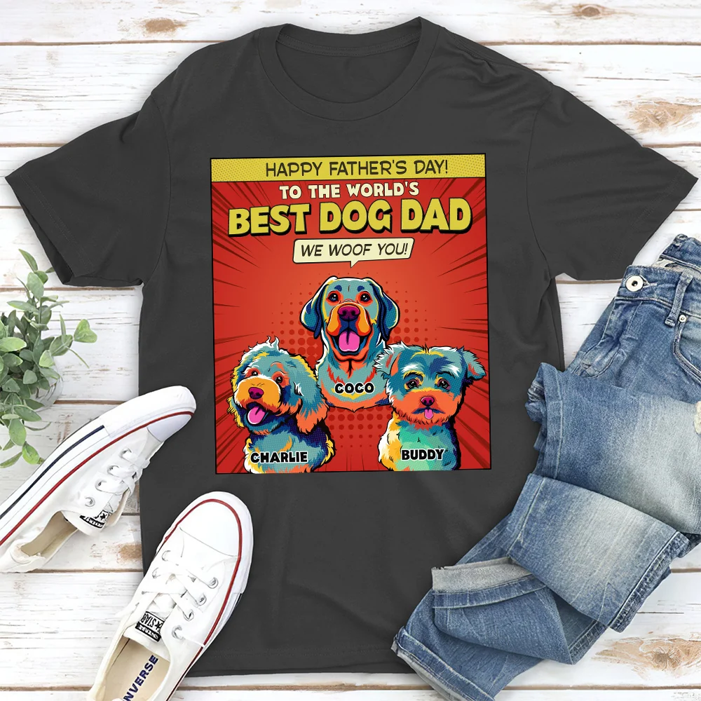 Popart Dog Cartoon Woof You - Personalized Custom Unisex T-Shirt - Image 5