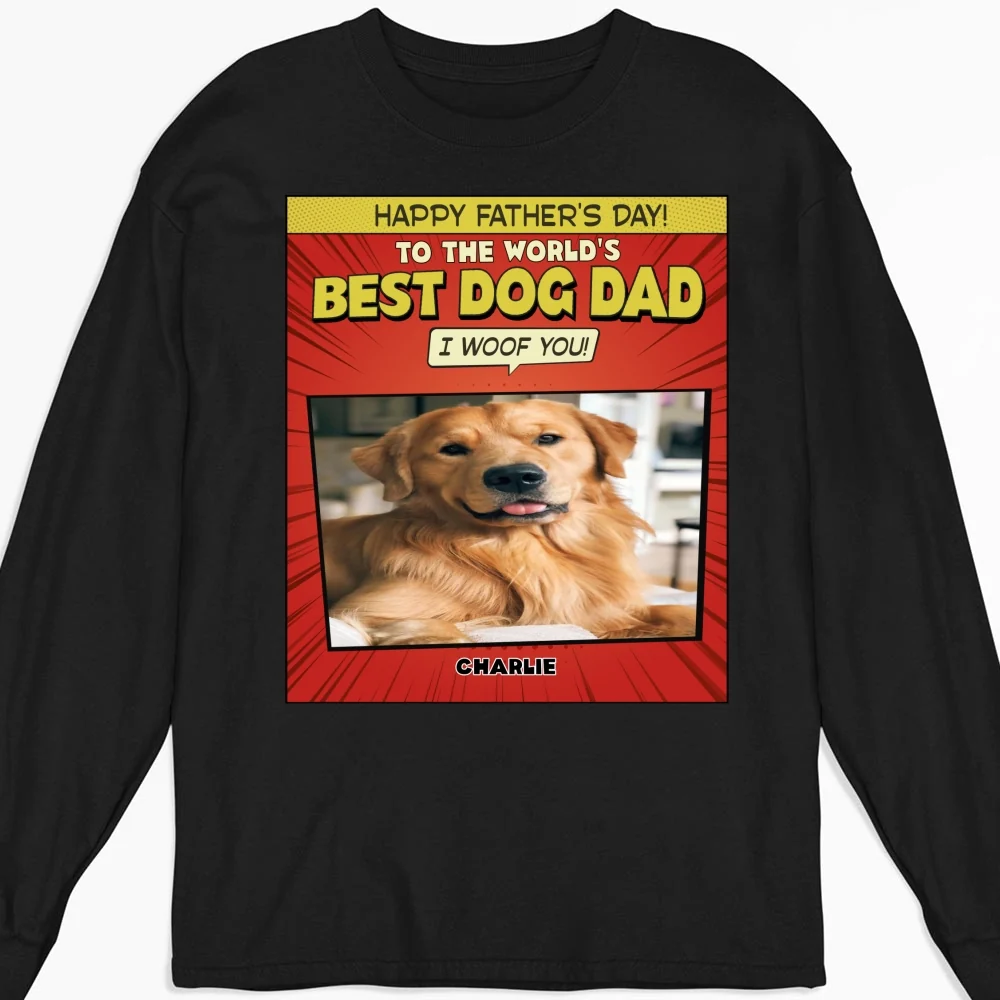 Popart Dog Cartoon Woof You Photo - Personalized Custom Long Sleeve T-Shirt - Image 5