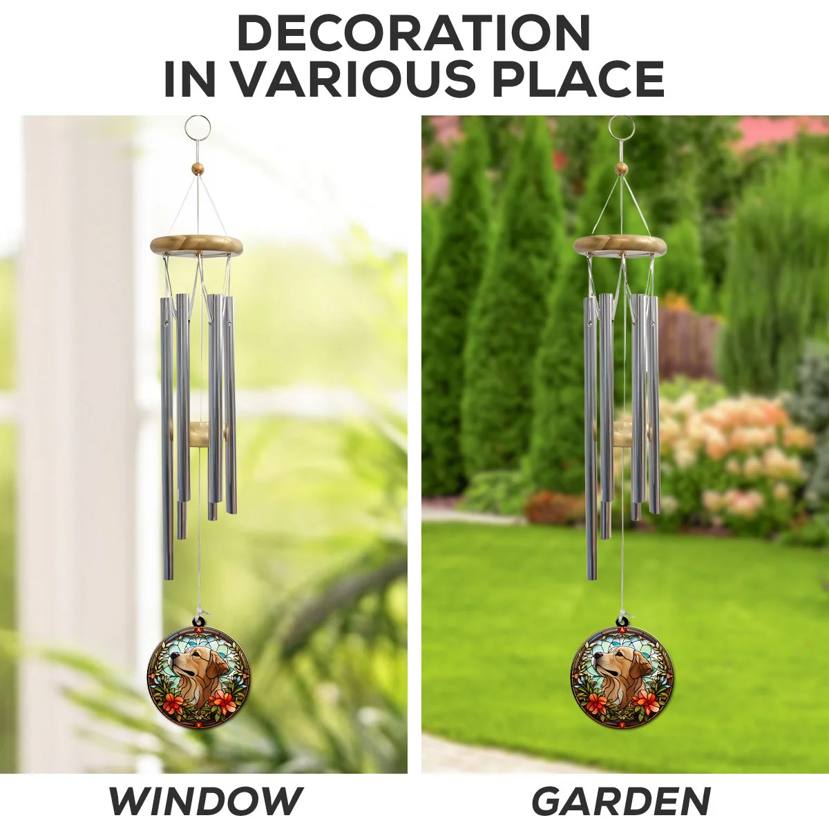 Portrait Lovely Dog - Personalized Custom Suncatcher Wind Chime - Image 3