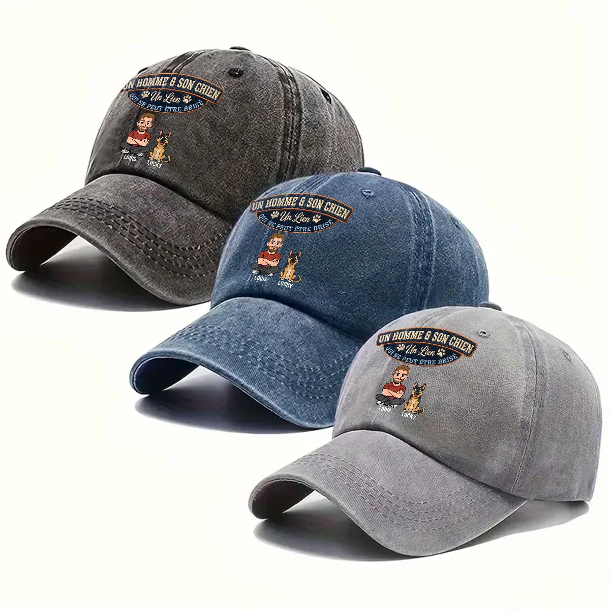 Pour Toujours Mon Chien - Casquette En Denim Vintage Délavé Personnalisée - Image 4