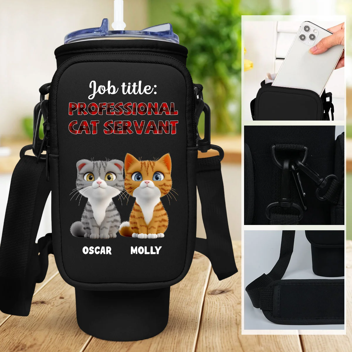Professional Cat Servant - Personalized Custom 40oz Water Bottle Carrier Bag - Image 4