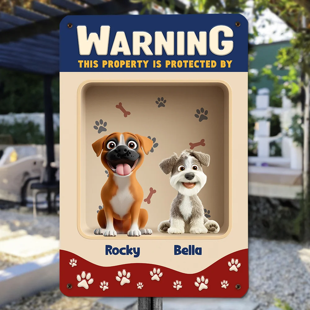 Professionally Protected By Dog - Personalized Custom 3D Effect Metal Sign - Image 3