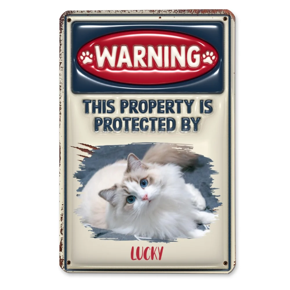 Property Is Protected By Cats Photo - Personalized Custom 3D Inflated Effect Metal Sign - Image 2