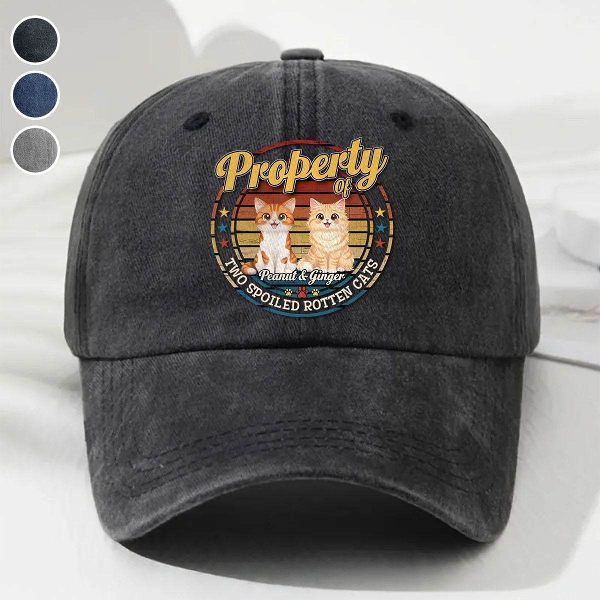 Property Of Storybook Cats - Personalized Custom Vintage Washed Denim Cap