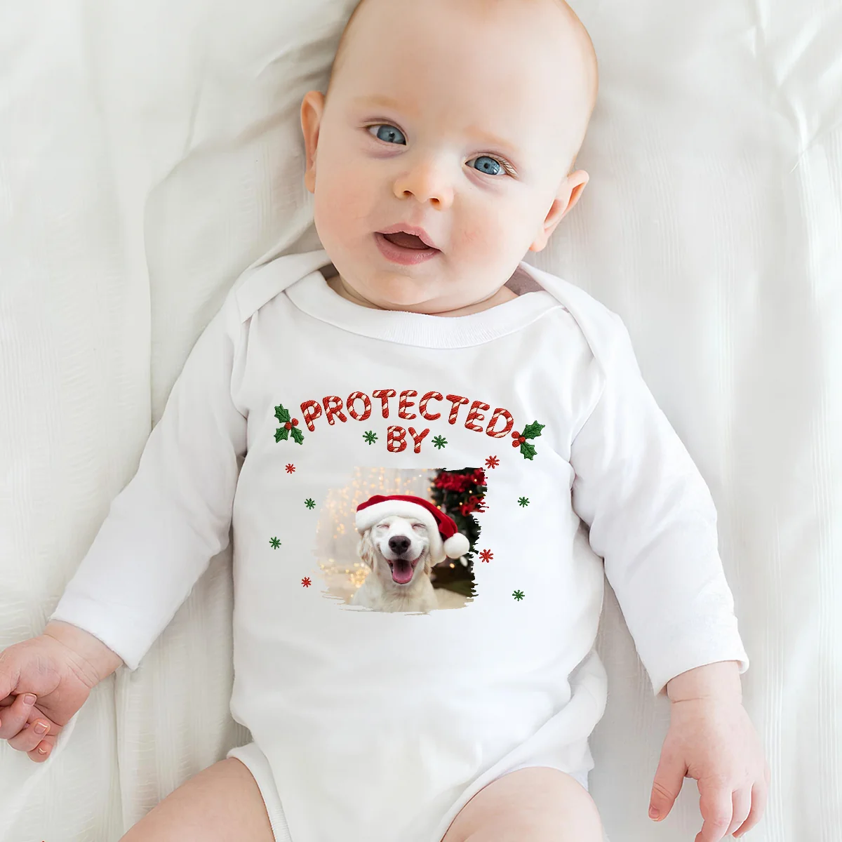 Protect By Lovely Dog Photo - Personalized Custom Long Sleeve Baby Onesie - Image 2