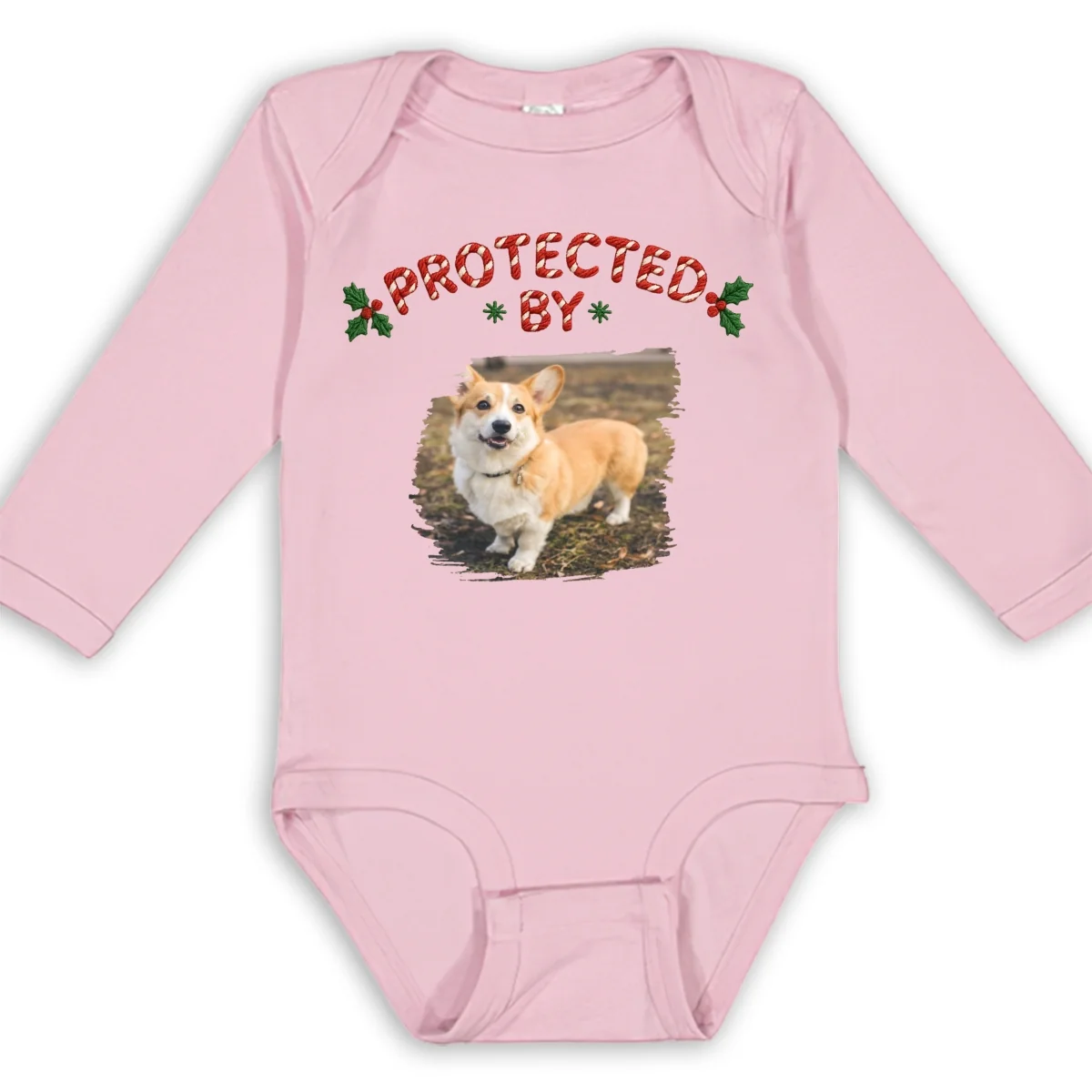 Protect By Lovely Dog Photo - Personalized Custom Long Sleeve Baby Onesie - Image 7