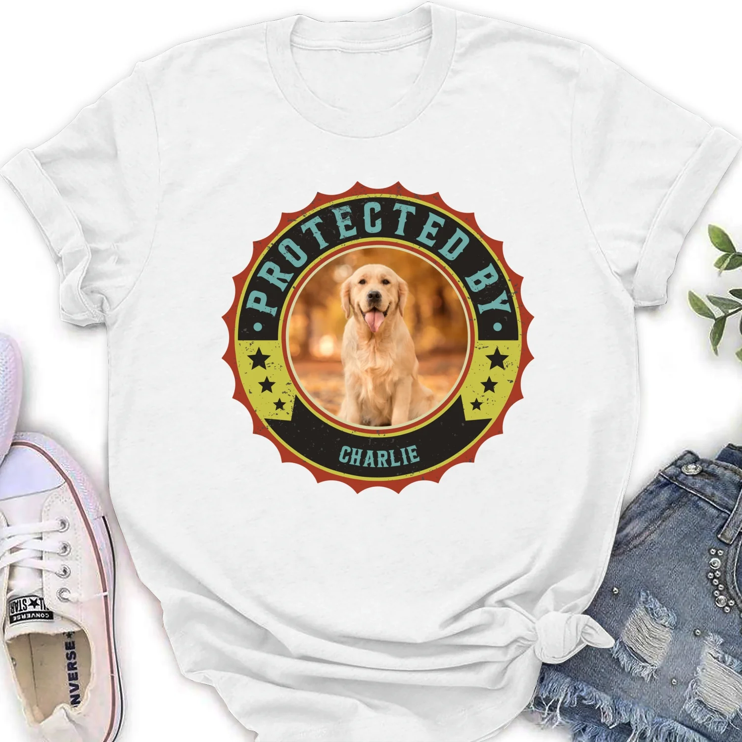 Protected By Dogs Photo Ver 2 - Personalized Custom Women's T-Shirt - Image 3