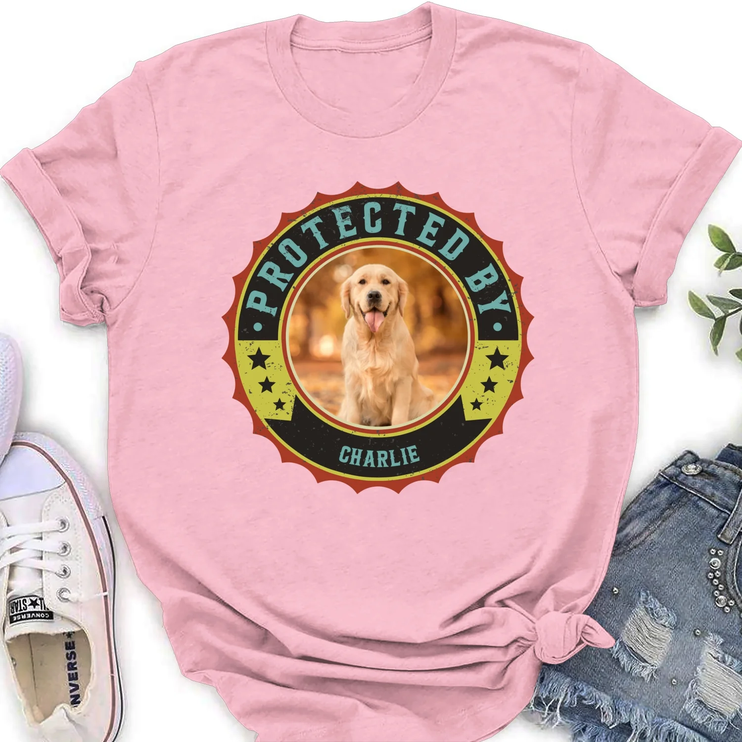 Protected By Dogs Photo Ver 2 - Personalized Custom Women's T-Shirt - Image 5